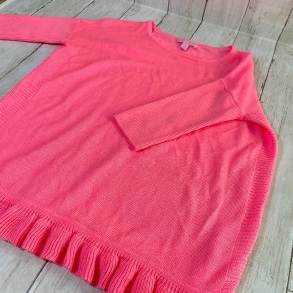 Lilly Pulitzer Girl's Neon Pink Knit Ruffle 3/4 Sleeve Girls Size Large Sweater - Picture 11 of 11